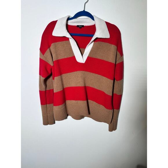 Rails Women's Cherry Camel Stripe Harris Collared Sweater Size Large cashmere - Picture 5 of 12